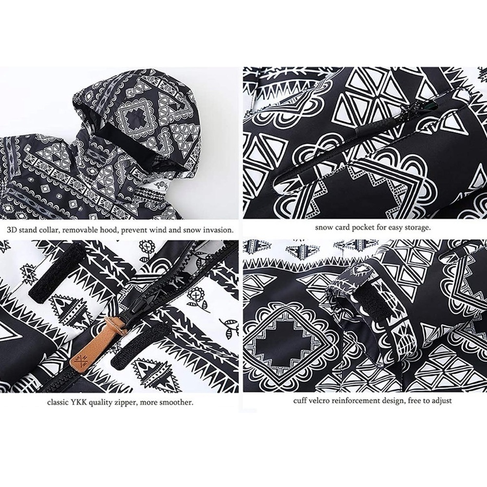 NEW SMX Ski Snowboard Jacket Black Aztec Print Black White Size Medium NWT - Picture 3 of 16